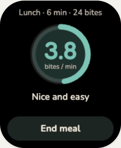 Apple Watch showing a calm eating pace in bites per minute