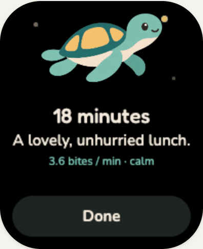 Apple Watch meal summary celebrating an unhurried lunch